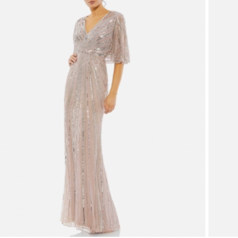 Mac Duggal Sequined Column Gown Size 14 Mother Of Bride V Neck In Vintage Rose